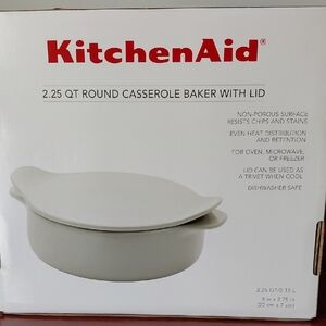 KitchenAid Cream Round Casserole Baker with Lid
